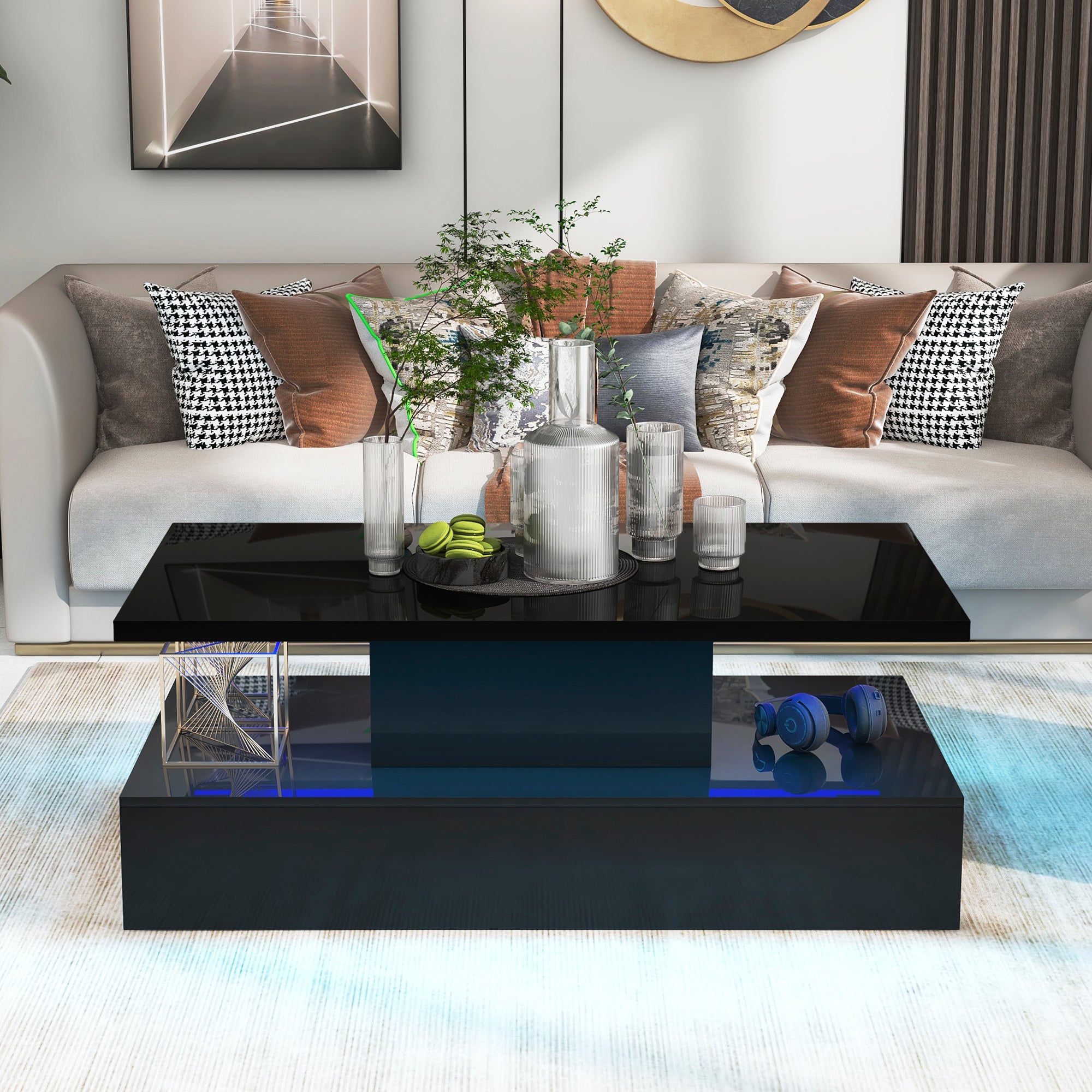 Coffee Table Cocktail Table Modern Industrial Design with LED lighting