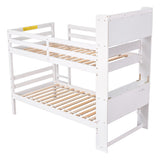 Twin Over Twin Bunk Beds with Bookcase Headboard, Solid Wood Bed Frame with Safety Rail and Ladder, Kids/Teens Bedroom, Guest Room Furniture, Can Be converted into 2 Beds, White