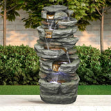 33" Outdoor Fountain Rockery Shower Outdoor Water Fountain with LED for Home