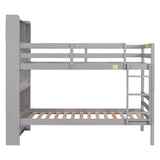 Twin Over Twin Bunk Beds with Bookcase Headboard
