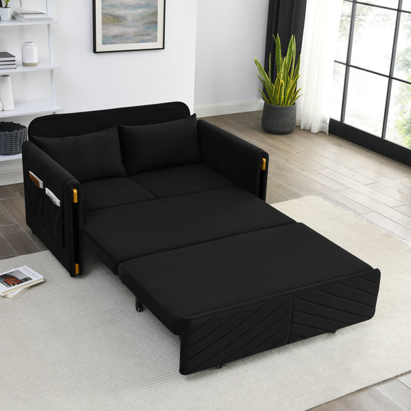 Black Convertible Sofa Bed Loveseat with Pull Out Bed