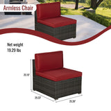 Outdoor Garden Patio Furniture 8-Piece Gray Rattan Wicker Sectional Red Cushioned Sofa Sets