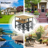 GO 10-Piece Outdoor Patio Wicker Bar Set, Garden PE Rattan Wicker Dining Table, Square Stool Set, Foldable Tabletop, Acacia Wood Tabletop, High-Dining Bistro Set with 8 Stools And 2 Wood Table, Brown