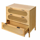3 Drawer End Table,Bamboo Mid Century Modern Side Tale,Bedside Table Accent End Table Side Table for Bedroom, Living Room, Natural