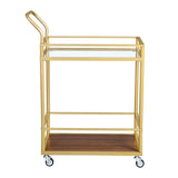 Serving cart， Rolling Bar or Cart for Tea or Cocktail, 2-Tiered Glass and Metal, golden