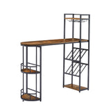 Bar table with bottle holder and glass holder, multifunctional high bar table, can hold 8 bottles of wine and 9 glasses, with side storage.(Rustic Brown,53.3’’w x 15.75’’d x 36.4’’h)