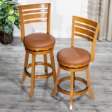 30" Bar Height Slat Back Swivel Stool, Natural Finish, Saddle Leather Seat
