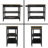 Kitchen Island & Kitchen Cart, Mobile Kitchen Island with Two Lockable Wheels, Rubber Wood Top, Black Color Design Makes It Perspective Impact During Party.