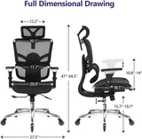 Multifunctional Mesh Office Chair - Adjustable Backrest Height, 4D Arms, Lumbar Support, Headrest and Tilt Angle - Metal Base Quiet Rubber Wheels Ergonomic High Back Computer Desk Chair (Grey)