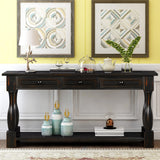 TREXM Console Table 64" Long Extra-thick Sofa Table with Drawers and Shelf for Entryway, Hallway, Living Room (Distressed Black)