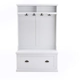 Entryway hall tree with coat rack 4 hooks and storage bench shoe cabinet white