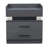 Nightstand with 2 Drawers,USB Charging Ports, Wireless Charging and Remote Control LED Light-Dark Gray