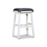 30" Bar Stool, Antique White Finish, Black Leather Seat