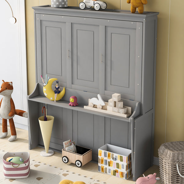 Queen Size Grey Murphy Bed with Shelf