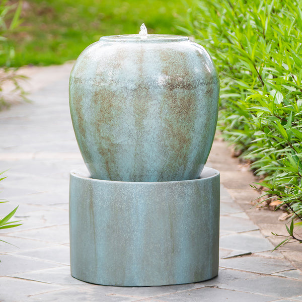 Antique Blue Heavy Outdoor Cement Fountain Antique Blue - Urn Design Water feature For Home Garden, Lawn, Deck & Patio
