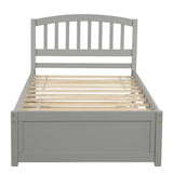 Twin size Platform Bed Wood Bed Frame with Trundle, Grey