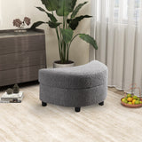 32.7" W Boucle Upholstered Half Crescent Moon Storage Bench Large Ottoman With Tray Serve As Side Table Soft Padded Seat Dressing Shoe Bench Foot Rest For Living Room, Entryway, Hallway（Dark Gray）