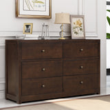 Vintage Aesthetic Solid Wood 6 Drawer Double Dresser in Rich Brown