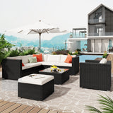 Patio Furniture Sets, 8-Piece Patio Wicker Corner Sofa with Cushions, Ottoman and Coffee Table