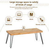 ON-TREND Modern Coffee Table, Easy Assembly Tea Table, Cocktail Table with w/Chevron Pattern & Metal Hairpin Legs for Living Room, Ash Wood Finished