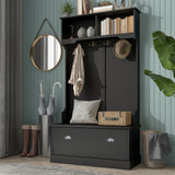 Hall Tree with 4 Hooks, Coat Hanger, Entryway Bench, Storage Bench, 3-in-1 Design, for Livingroom, Hallway (BLACK)