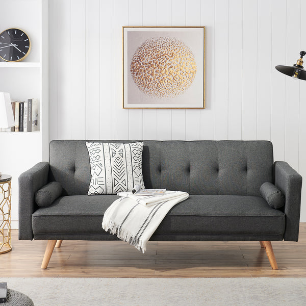 Dark Grey Double Corner Folding Sofa Bed, Two Throw Pillows