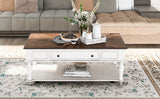 ON-TREND Two-tone Retro Cocktail Table Coffee Table Easy Assembly Movable with Caster Wheels