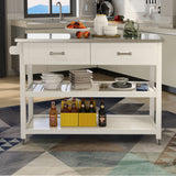 Stainless Steel Table Top White Kitchen Cart With Two Drawers