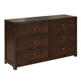 Vintage Aesthetic Solid Wood 6 Drawer Double Dresser in Rich Brown