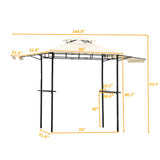 Iron Double Tiered Backyard Patio BBQ Grill Gazebo with Bar Counters, Beige