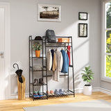 Clothes Rack,Clothes Rack with Shelves,Freestanding Closet Organizer for Living Bedroom Room Kitchen Bathroom Entryway Office Storage Shelves Clothes Hanging Rack,CR-538 Black