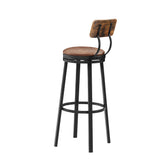 Swivel Bar Stool, High Bar Stool With Backrest, PU Soft Seat Cushion, Industrial, Thickened Iron Frame, Footrest.（Rustic Brown，13.4’’w x 40.5’’h）