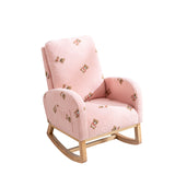 26.8"W Modern Rocking Chair for Nursery, Mid Century Accent Rocker Armchair With Side Pocket, Upholstered High Back Wooden Rocking Chair for Living Room Baby Kids Room Bedroom, Pink Boucle