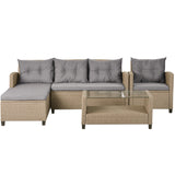 Outdoor, Patio Furniture Sets, 4 Piece Set Wicker Ratten Sectional Sofa with Seat Cushions