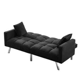 FUTON SOFA SLEEPER BLACK VELVET WITH 2 PILLOWS （same as W223S01430 Size difference, See Details in page.）
