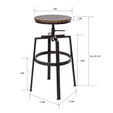 Set of 2 Swivel Adjustable Height Bar Stool - WALNUT & BLACK