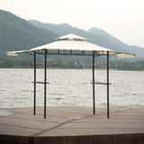 Iron Double Tiered Backyard Patio BBQ Grill Gazebo with Bar Counters, Beige