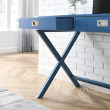 Blue Computer Desk with Storage, Sturdy Table for home office