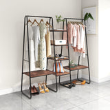 Metal Clothing Rack Garment ,Clothing Rack with 6 Shelves, 4 -Tiers Wood Shelves Heavy Duty Clothes Rack  for Hanging Clothes,Standing Coat Rack,Bedroom Clothes Storage and Organizer,Black