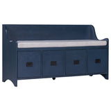 TREXM Movable Cushion Storage Bench with Drawers and Backrest for Entryway and Living Room（Antique Navy）