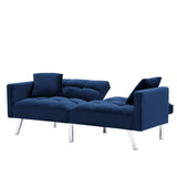 FUTON SOFA SLEEPER NAVY BLUE VELVET WITH 2 PILLOWS（same as W223S01432、W223S00357。Size difference, See Details in page.）