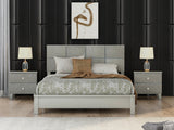Queen Champagne Silver Platform Bed Solid Rubber Wood Frame and Legs