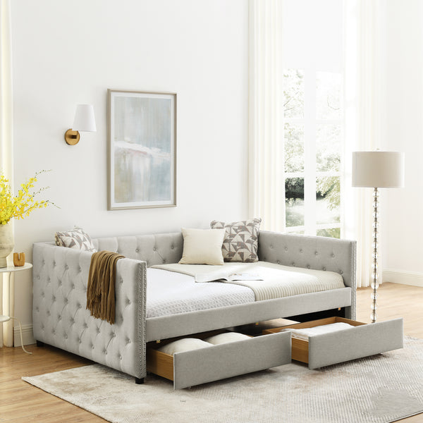 Upholstered Full Size Daybed with Two Drawers