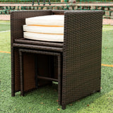 Patio Dining Set Outdoor Space Saving Rattan Chairs with Glass Table Patio Furniture Sets Cushioned Seating and Back Sectional Conversation Set