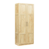 Tall wardrobe cabinet with 2 doors and 3 partitions to separate 4 storage spaces, oak