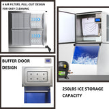 PAKROMAN 350LBS/24H Commercial Ice Maker Machine, ETL Listed, ETL Sanitation Listed, CE, CEC, Air Cooled, Magnetic Door Panel, Automatic Cleaning