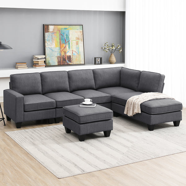 Dark Grey L-shaped Sectional Sofa,