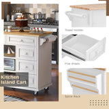 K&K kitchen cart with Rubber wood desktop rolling mobile kitchen island with storage and 5 draws