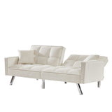 cream white  Velvet Sofa Couch Bed with Armrests and 2 Pillows for Living Room and Bedroom .(White)
