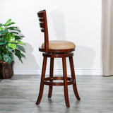 30" Bar Height Slat Back Swivel Stool, Cherry Finish, Bone Leather Seat